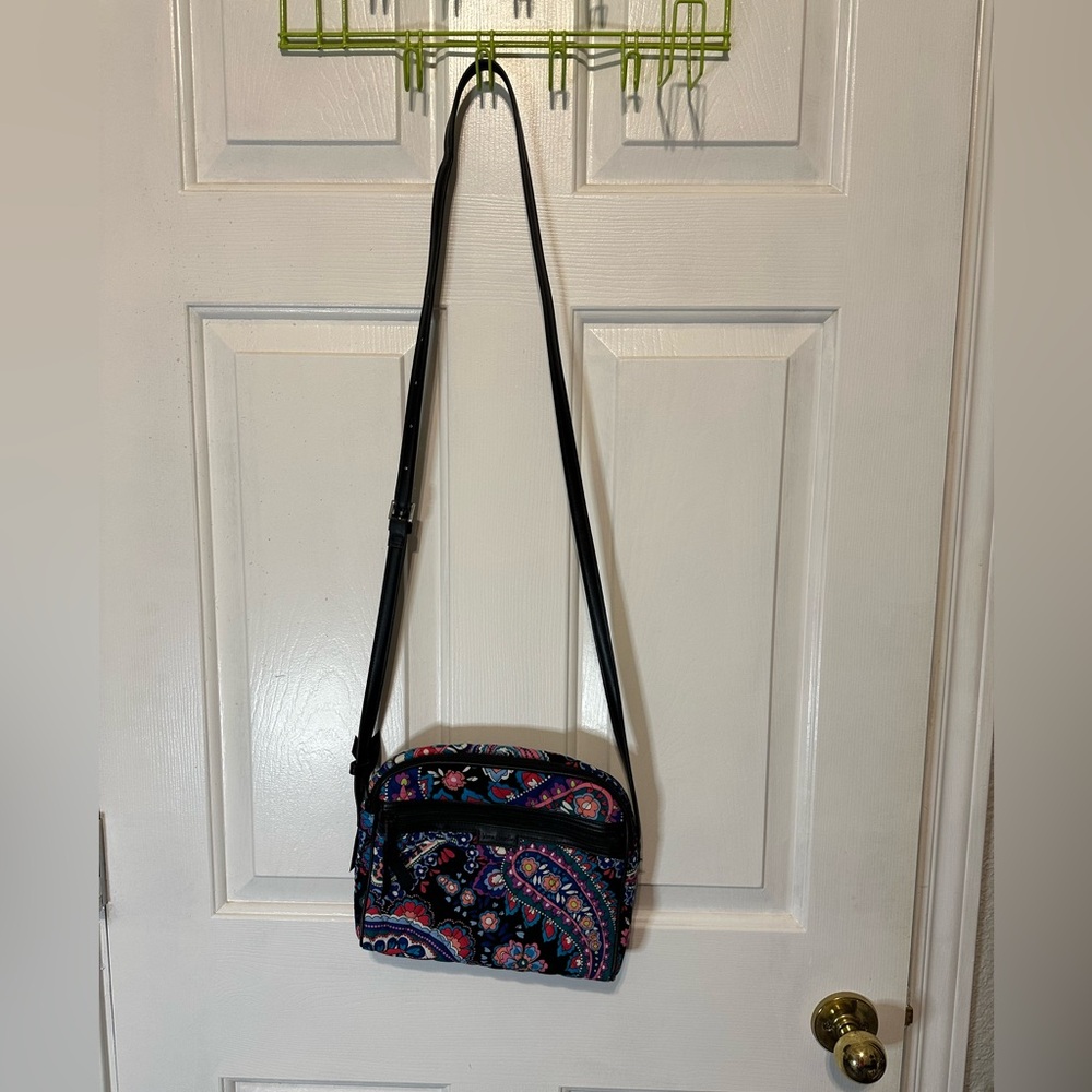 NWOT Vera Bradley paisley black crossbody bag with two large pockets